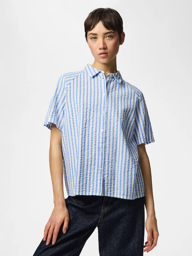 pieces Hemdbluse »PCSTINNA SS SHIRT WVN NOOS BC« mit Streifenmuster