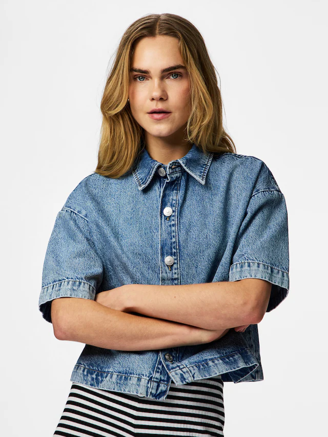 pieces Jeansbluse »PCSKY SS A-SHAPE DENIM TOP NOOS BC« im Oversized-Schnitt