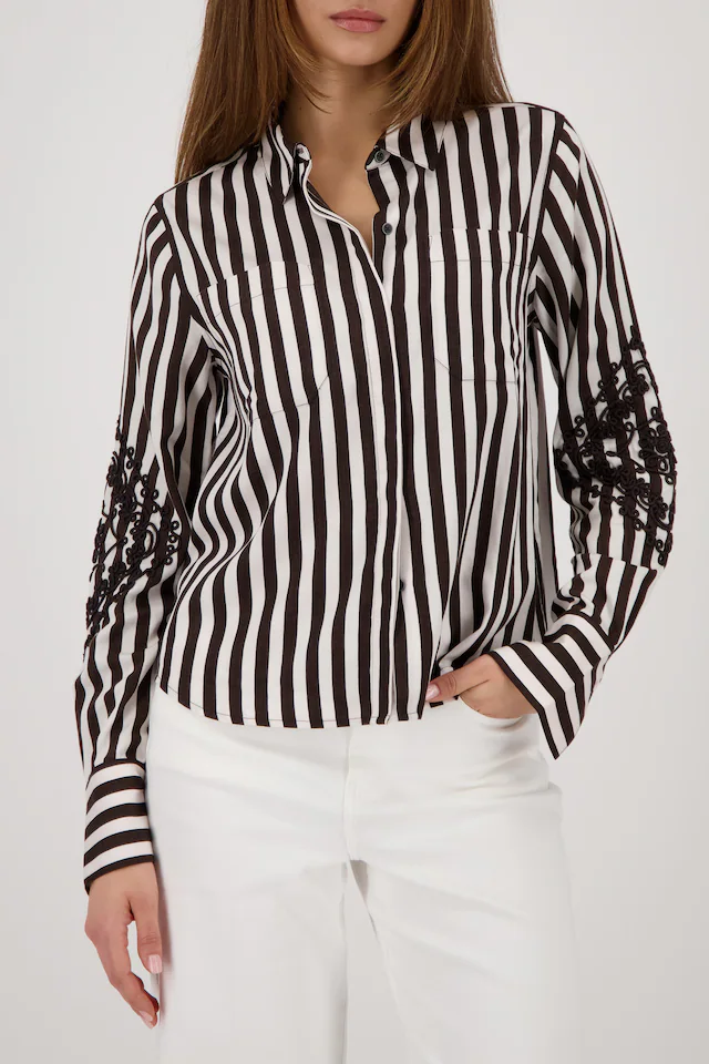 Monari Klassische Bluse »Bluse Streifen + Stick« Regular fit mit Kordelstickerei