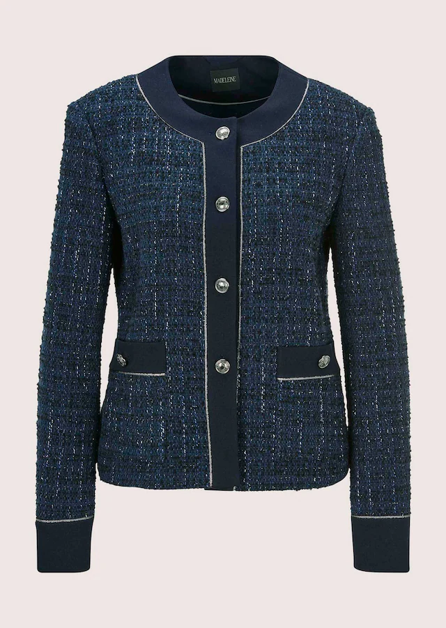 MADELEINE Jackenblazer »Tweed-Blazer Eleganter Damenblazer mit kurzem Schnitt« Tweed-Jacke mit Schmuckband
