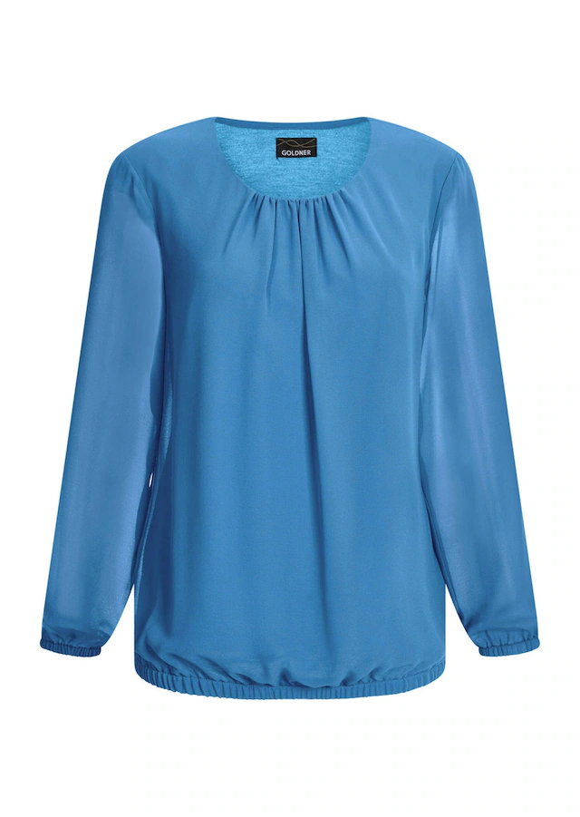 GOLDNER Klassische Bluse »Kurzgröße Jerseybluse mit Falten-Details« Rundhalsausschnitt