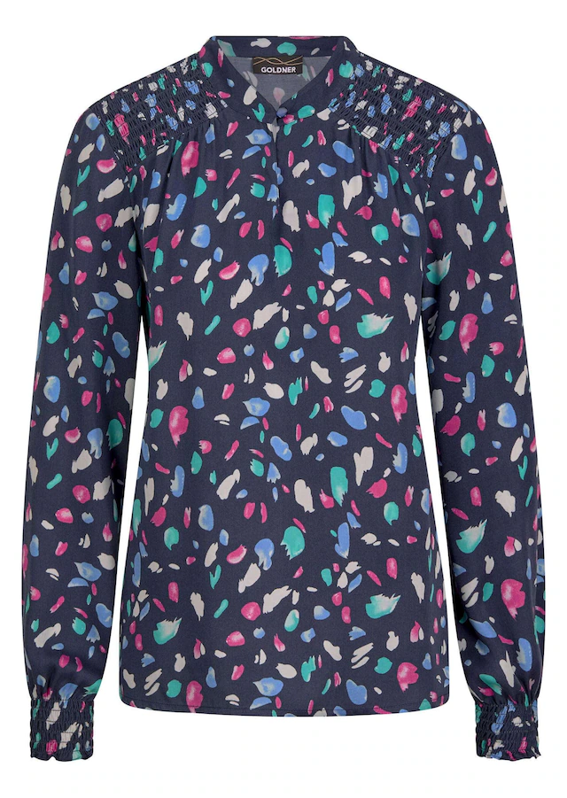 GOLDNER Klassische Bluse »Kurzgröße Elegante Satinbluse mit Smok-Details« Smok-Details