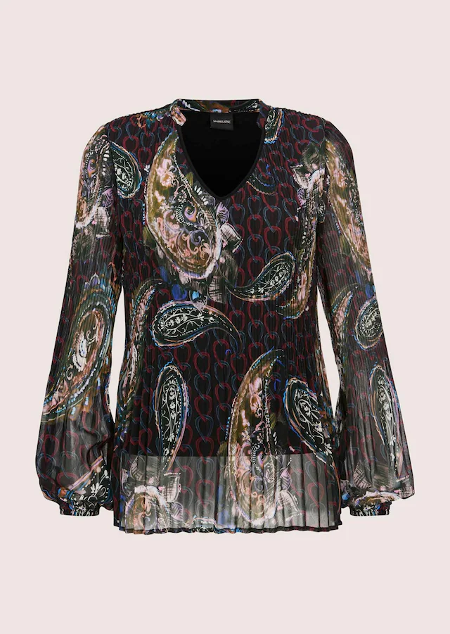 MADELEINE Langarmbluse »Bluse Elegante Chiffon-Tunika mit V-Ausschnitt« Plissiertes Shirt mit Paisley