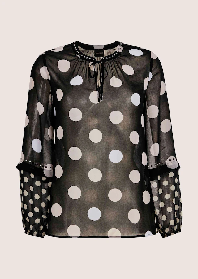MADELEINE Langarmbluse »Chiffonbluse Elegante Bluse mit Pünktchen-Druck« Mit Bindeband und Schlitz
