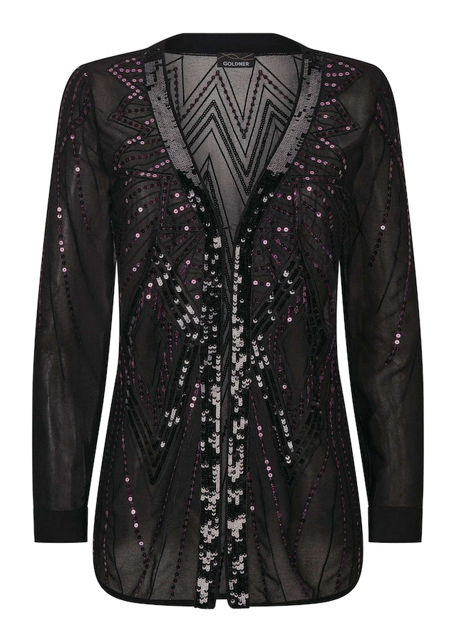 GOLDNER Chiffonbluse »Kurzgröße Edle Pailletten-Jacke mit V-Ausschnitt« Pailletten