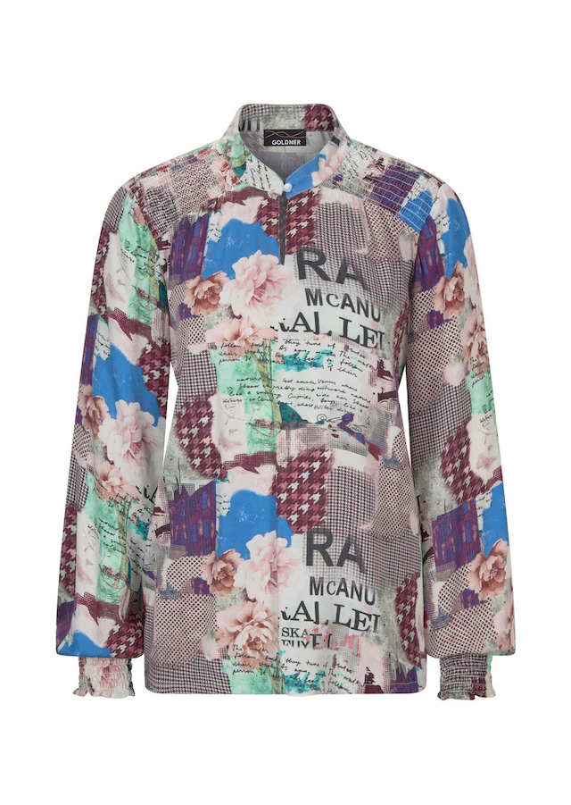 GOLDNER Schlupfbluse »Kurzgröße Leichte Printbluse mit Patchwork-Muster« Modischer Patchdruck