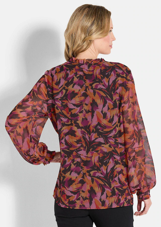 GOLDNER Schlupfbluse »Kurzgröße Druckbluse mit Rüschen« Bindebändchen
