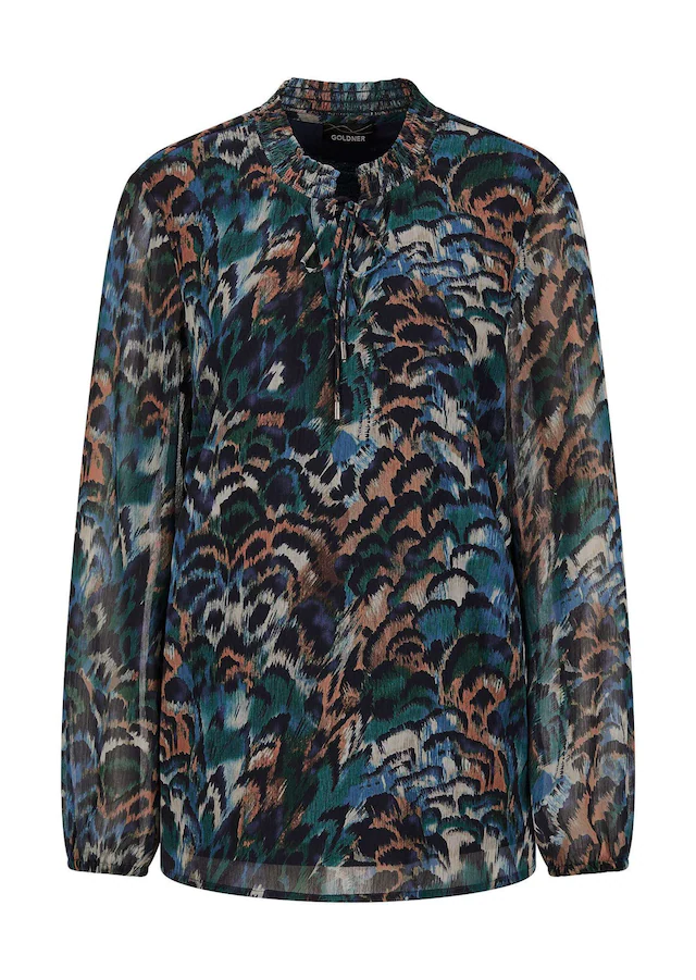 GOLDNER Schlupfbluse »Kurzgröße Leichte Jersey-Druckbluse, Langarm« Semitransparente Chiffon-Ärmel