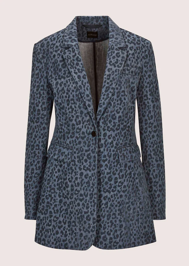 MADELEINE Jackenblazer »Denimblazer Langarm Denimblazer mit Leo-Flockprint« geflockte Ware, Leo-Muster