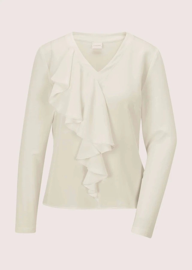 MADELEINE Langarmbluse »Volantbluse Elegante Seidenbluse mit V-Ausschnitt«