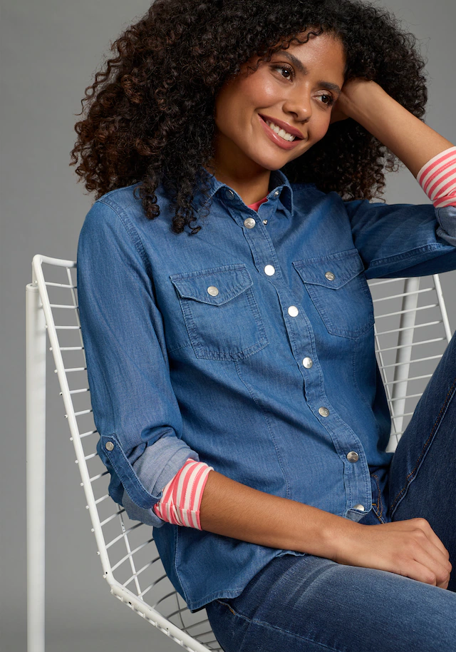 KangaROOS Jeansbluse für den Alltag, Langarm, mit klassischem Blusenkragen