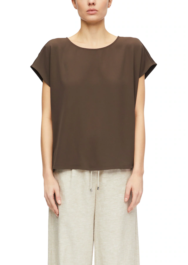 Comma Kurzarmbluse Sommerbluse - unifarben - mit Stretch