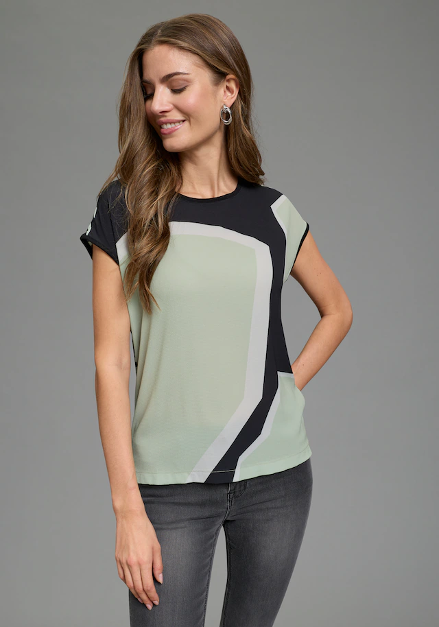 Laura Scott Shirtbluse Materialmix, hinten gestreifter Jersey vorne gemusterter Bluseneinsatz