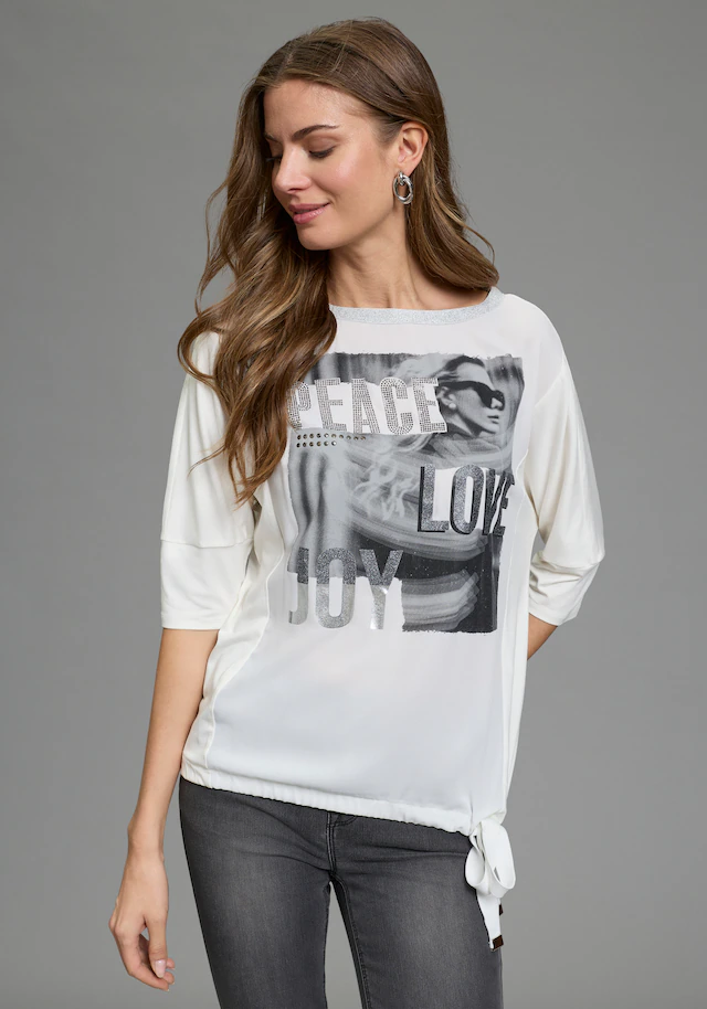 Laura Scott Shirtbluse mit U-Boot-Ausschnitt, Halbarm und Glitzerdruck