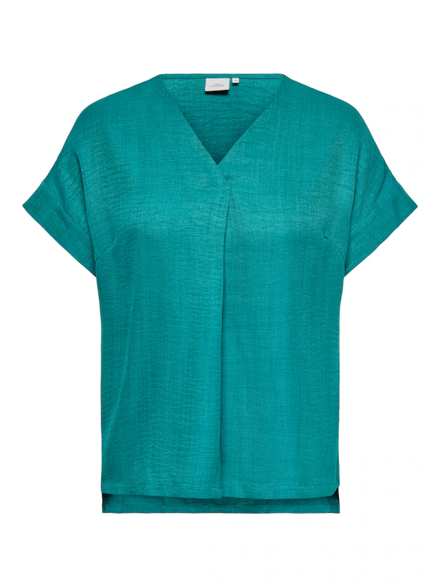 ONLY CARMAKOMA Kurzarmbluse »CARBAY S/S V-NECK TOP WVN« Kunstfaser, regular fit