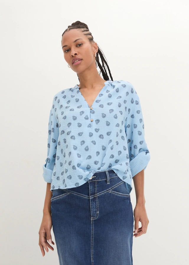 bonprix Langarmbluse »Oversize-Bluse aus luftigem Musselin« Oversize-Passform, für den Alltag, aus Musselin, mit V-Ausschnitt