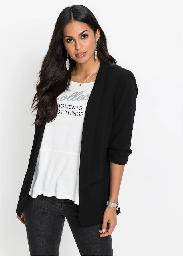 bonprix Longblazer festlicher Stil, taillierte Passform, aus Polyester und Elasthan