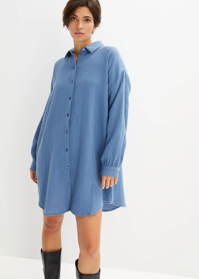 bonprix Longbluse Oversize-Passform, aus Baumwoll-Musselin, mit langem Arm