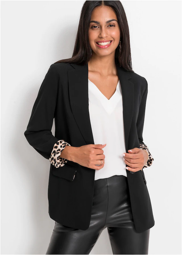 bonprix Longblazer festlicher Stil, bequeme Passform, mit Reverskragen, bedrucktes Futter