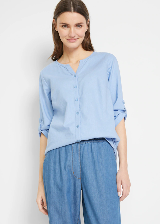 bonprix Langarmbluse »Bluse mit Leinen, 3/4 Arm« Regular Fit, für den Alltag, aus Leinen und Baumwolle