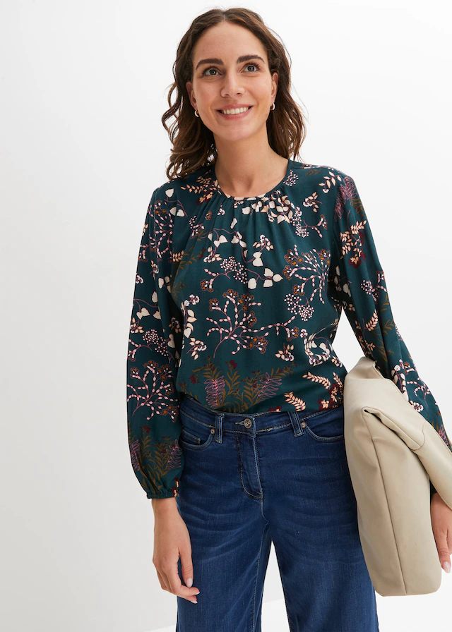 bonprix Druckbluse »Bluse aus nachhaltiger Viskose« bequeme Passform, aus Viskose, Schlitz mit Knopfverschluss im Rücken