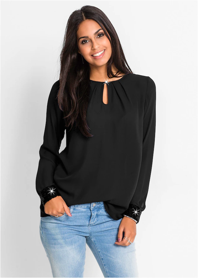 bonprix Schlupfbluse »Schlupfbluse« lockere Passform, aus Polyester, mit Paillettenapplikationen