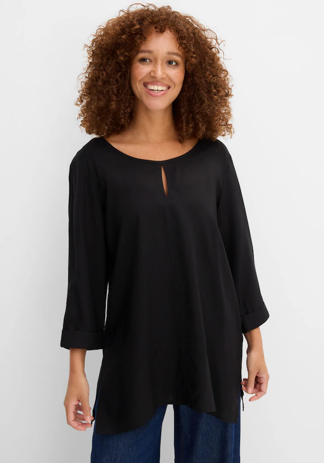 bonprix Shirtbluse »Blusenshirt aus reiner Viskose« Oversize-Passform, mit Zipfelsaum, mit Ausschnittdetail, 3/4-Ärmel