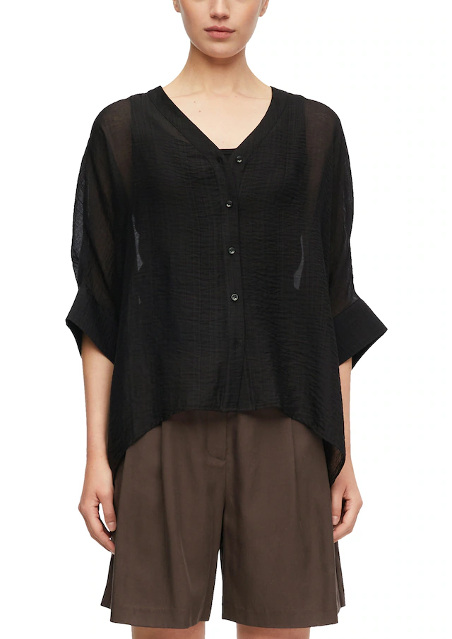 Comma Schlupfbluse Transparente Sommerbluse mit V-Ausschnitt