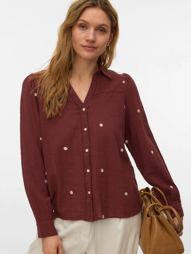 Vero Moda Langarmbluse »VMJILLIAN LS SHIRT WVN BTQ« Baumwolle
