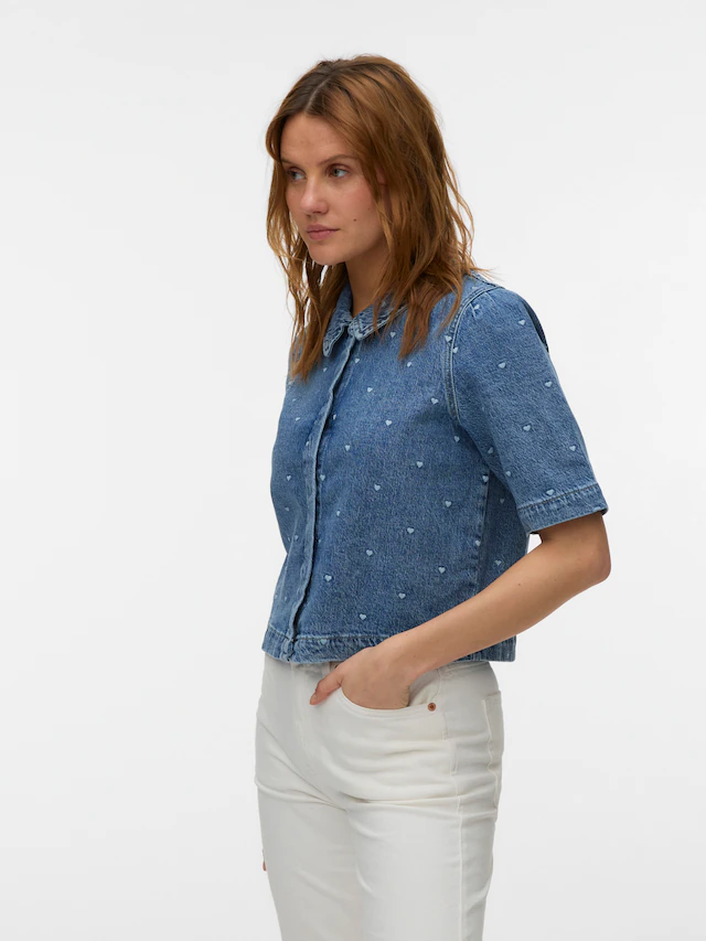 Vero Moda Jeansbluse »VMDIONNE 2/4 EMB DENIM SHIRT RA375« Baumwollmischung, regular fit, Stickerei