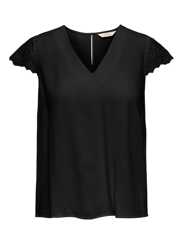ONLY Kurzarmbluse »ONLELVA-VIA S/S DETAIL TOP WVN CS FR« Viskose, Spitze