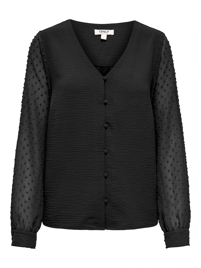 ONLY Langarmbluse »ONLRHODES METTE L/S DOBBY VNECK TOP WVN« Kunstfaser, regular fit, V-Ausschnitt