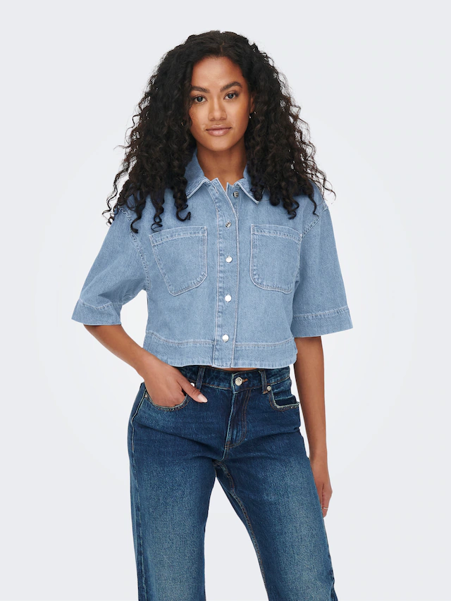 ONLY Jeansbluse »ONLCLEO LIFE SS CROP DNM SHIRT PIM NOOS« Baumwolle