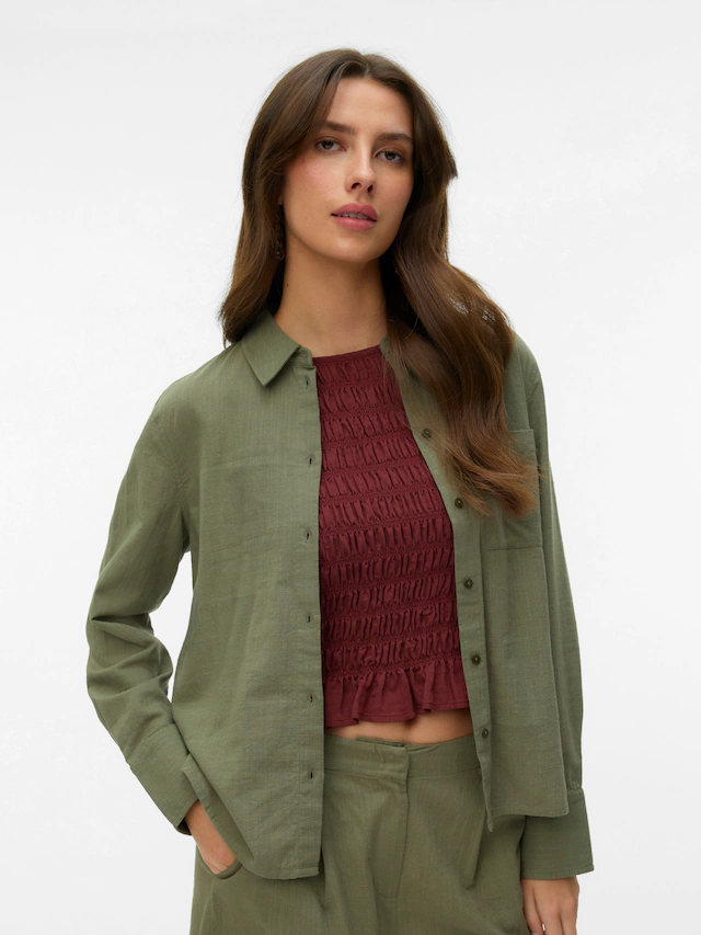 Vero Moda Langarmbluse »VMCAIA LS SHIRT WVN NOOS« Baumwollmischung, regular fit, mit Leinen