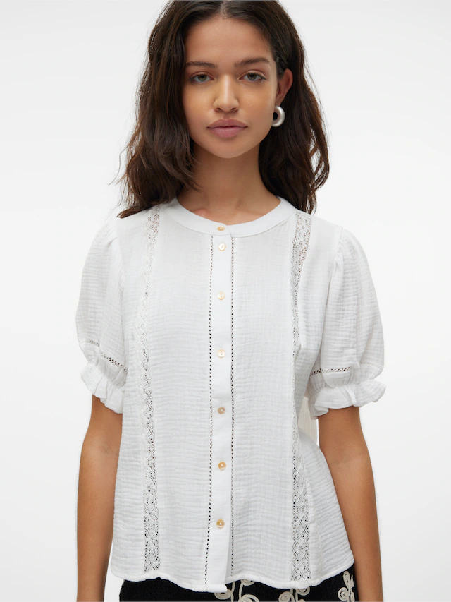 Vero Moda Kurzarmbluse »VMNATALI 2/4 LACE SHORT TOP WVN NOOS« Baumwolle, regular fit
