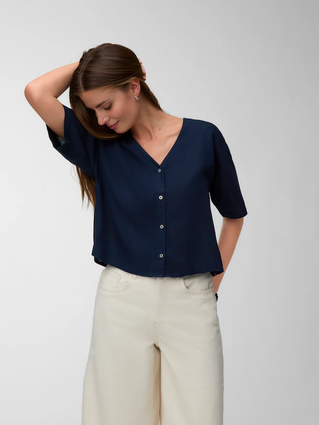 Vero Moda Kurzarmbluse »VMROSIE 2/4 V-NECK SHIRT NOOS« Viskosemischung. mit Leinen, Kurzarm