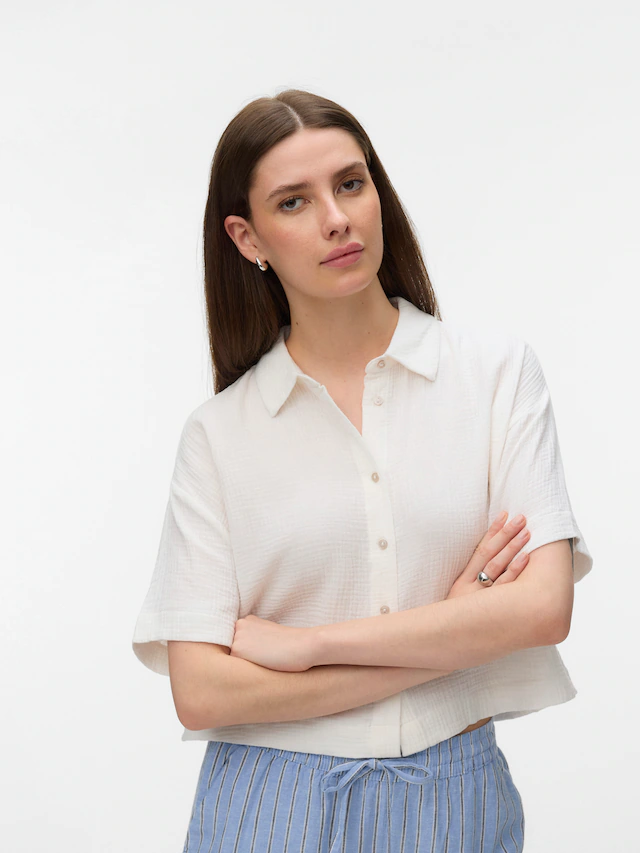 Vero Moda Kurzarmbluse »VMNATALI SS CROP SHIRT WVN NOOS« Baumwolle, verkürzte Form