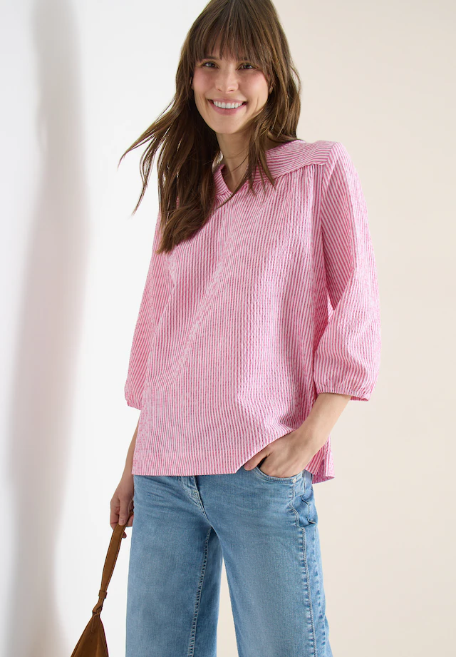 Cecil Hemdbluse 3/4-Arm-Bluse in Seersucker Qualität und Streifen-Optik
