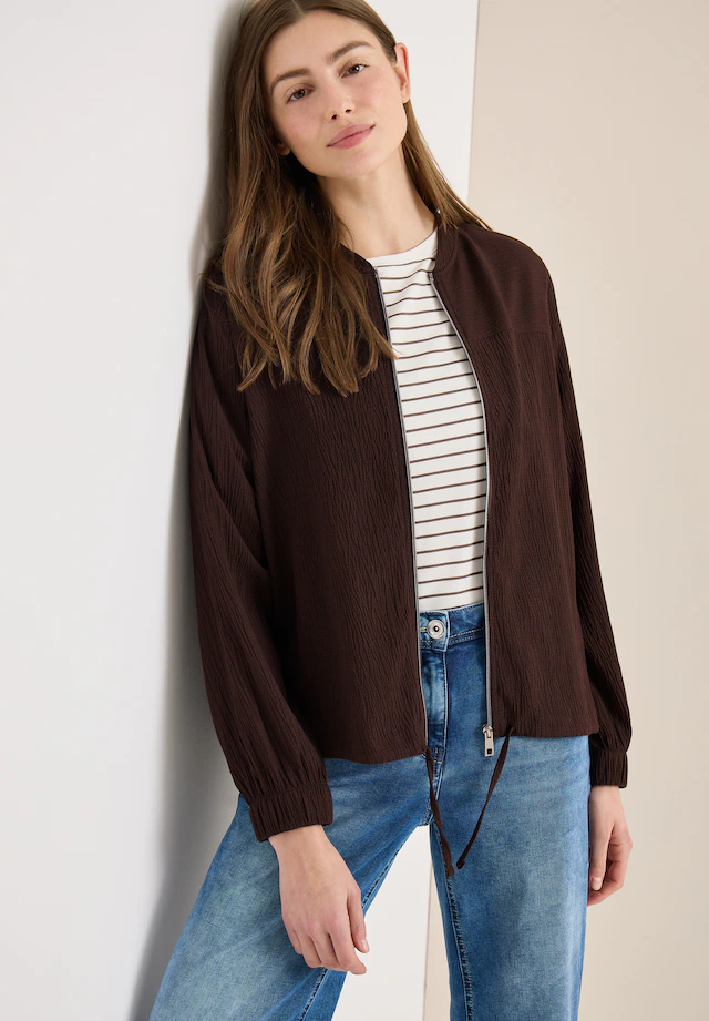 Cecil Langarmbluse Blouson mit Seersucker Struktur