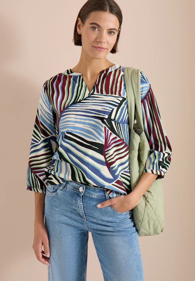 Cecil Druckbluse 3/4-Arm Seersucker-Bluse mit grafischem Multicolor Muster