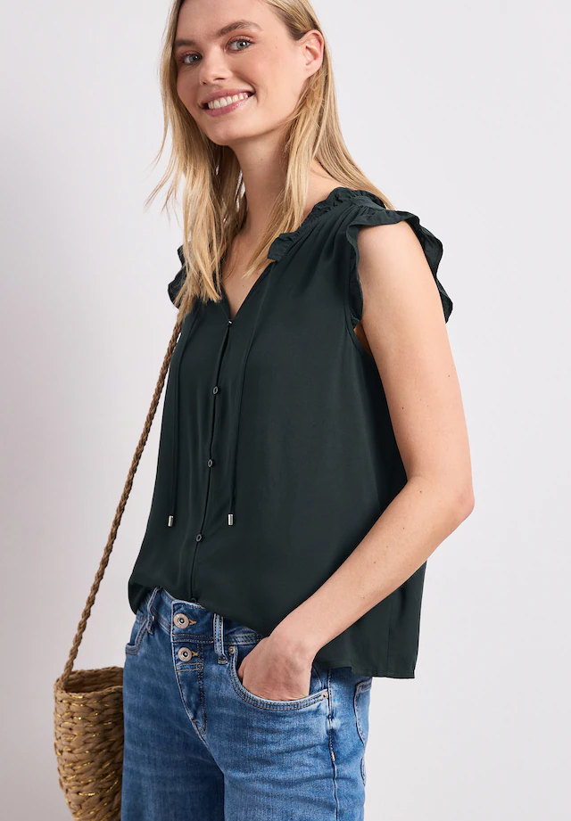 STREET ONE Shirtbluse Sommertop - Split Neck mit Rüschen und Bändern