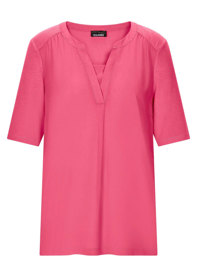 GOLDNER Kurzarmbluse »Chiffonbluse mit Jersey-Rückteil« Gekräuselte Schulterpartie