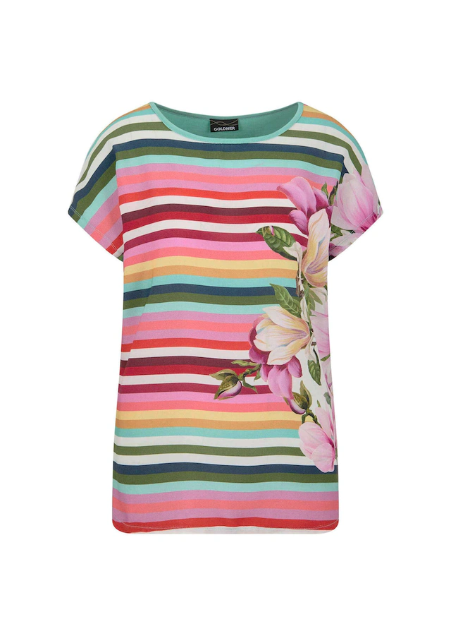 GOLDNER Schlupfbluse »Streifenshirt mit floralen Akzenten« Rückteil aus stretchbequemen Viskosejersey