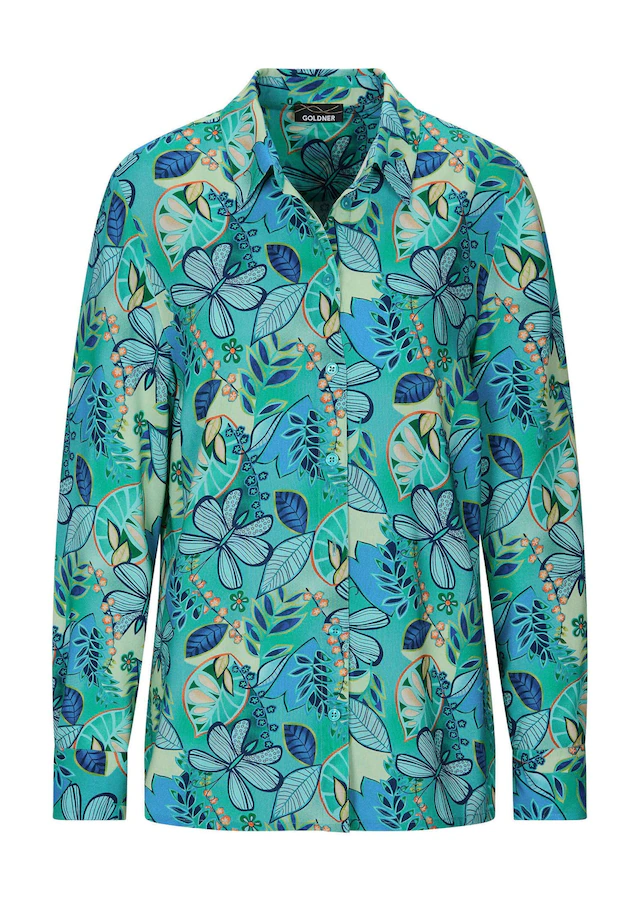GOLDNER Kurzarmbluse »Kurzgröße Blusenshirt mit floralem Print« figurschmeichelnde Schnittführung