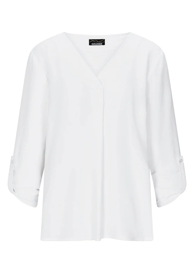GOLDNER Schlupfbluse »Elegante Basicbluse mit V-Ausschnitt« Krempelarm