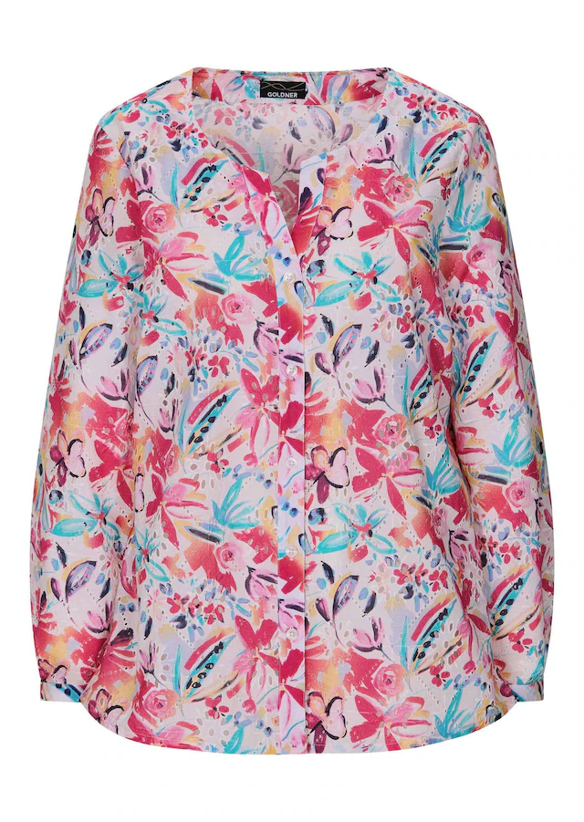 GOLDNER Kurzarmbluse »Kurzgröße Druckbluse mit floralem Design« seitliche Schlitze