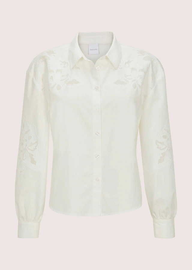 MADELEINE Langarmbluse »Hemdbluse Baumwollbluse mit floraler Stickerei« Bluse mit dekorativen Spitzeneinsätzen am Arm und im Vorderteil