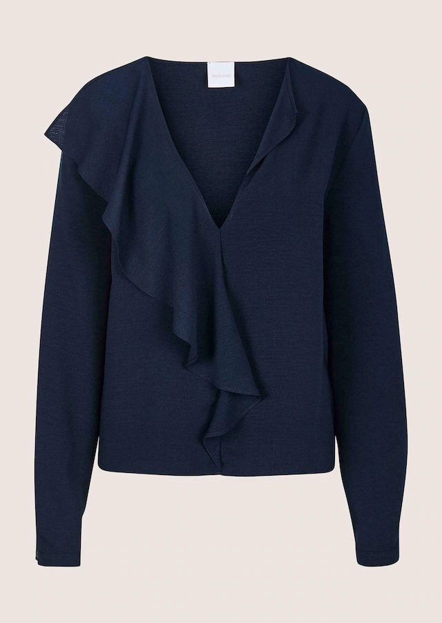 MADELEINE Langarmbluse »Hemdbluse Volantbluse mit Rüschendetails« Bluse mit einseitiger Rüsche am V-Ausschnitt