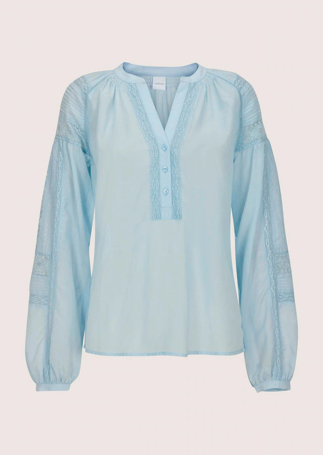 MADELEINE Langarmbluse »Blusenshirt Sommertunika mit Spitzendetails« Feine Spitzenapplikation