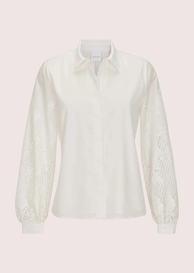 MADELEINE Langarmbluse »Hemdbluse Blusenshirt mit Lochstickerei« Langarm mit Spitzenärmeln